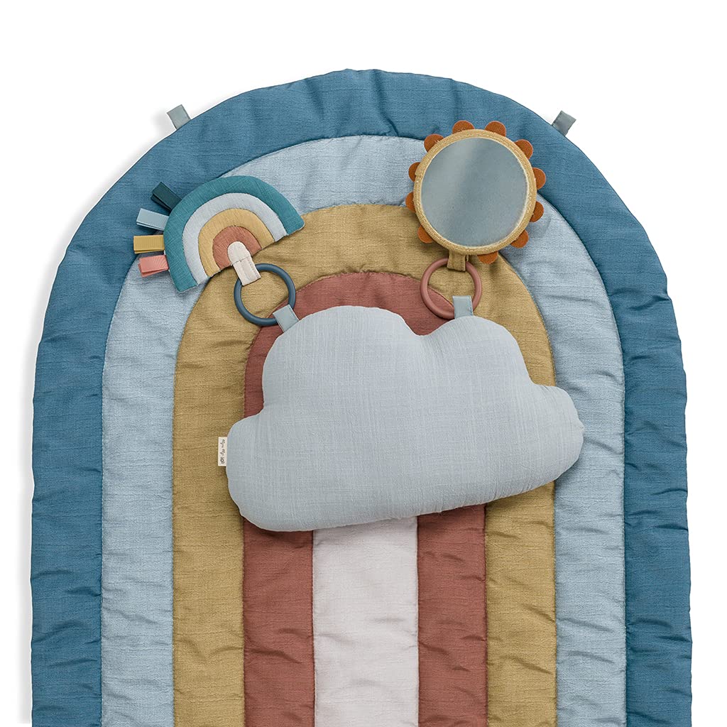 Itzy Ritzy Tummy Time Play Mat, Includes Cloud-Shaped Bolster, Mirror & Crinkle Sound Toy, Rainbow