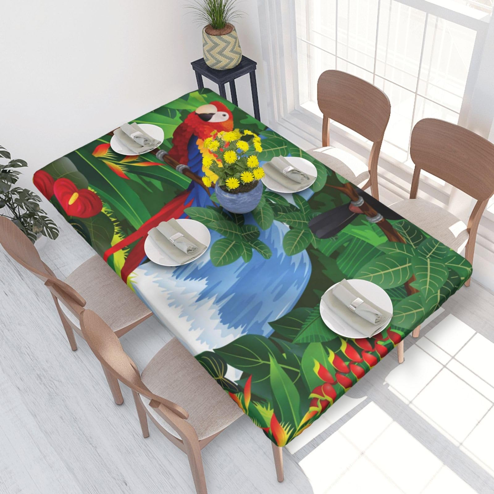 BNVSADC Macaw and Toucan Perching of American Rainforests Printed 4FT Tablecloth 122x76 CM Polyester Kitchen Water Resistant Table Cloth Dining Table Decoration Table Covers