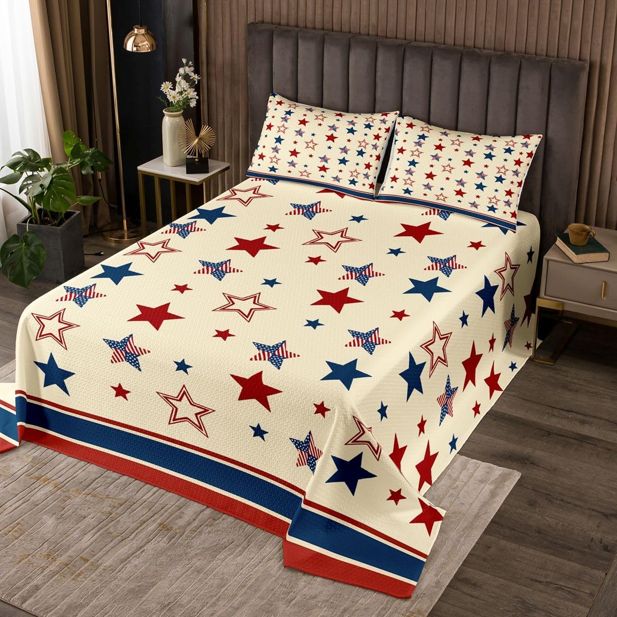 jejeloiu 4th of July Bedspread Quilts 250th Anniversary Coverlet Set King Size for Kids Boys Girls Patriotic Quilted Coverlet for All Season with 2 Pillowcases Microfiber