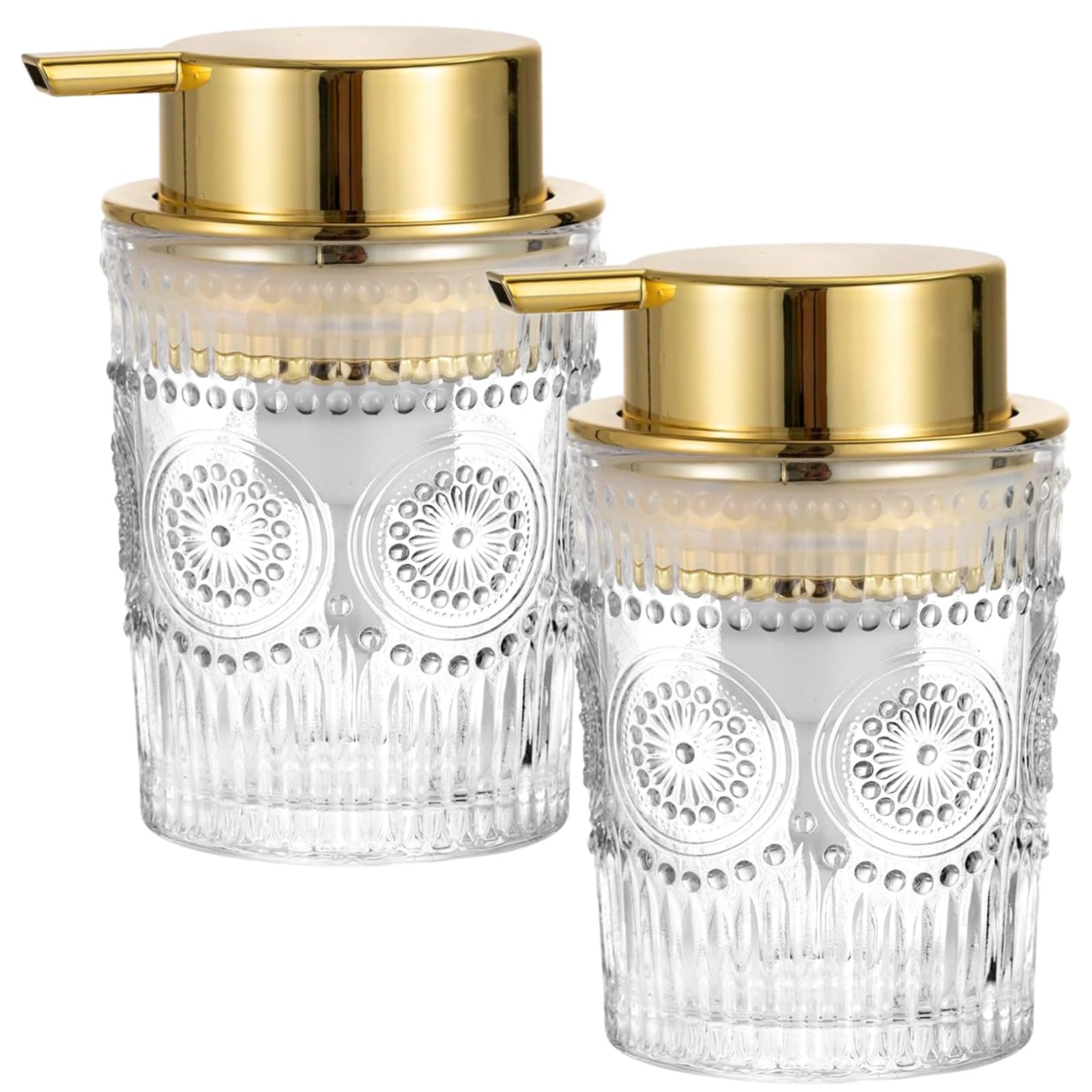 Packool 2 PCS Golden Foaming Soap Dispensers, 300 ml Refillable Liquid Soap Dispenser for Kitchen Bathroom Unique Glass Foam Soap Dispenser