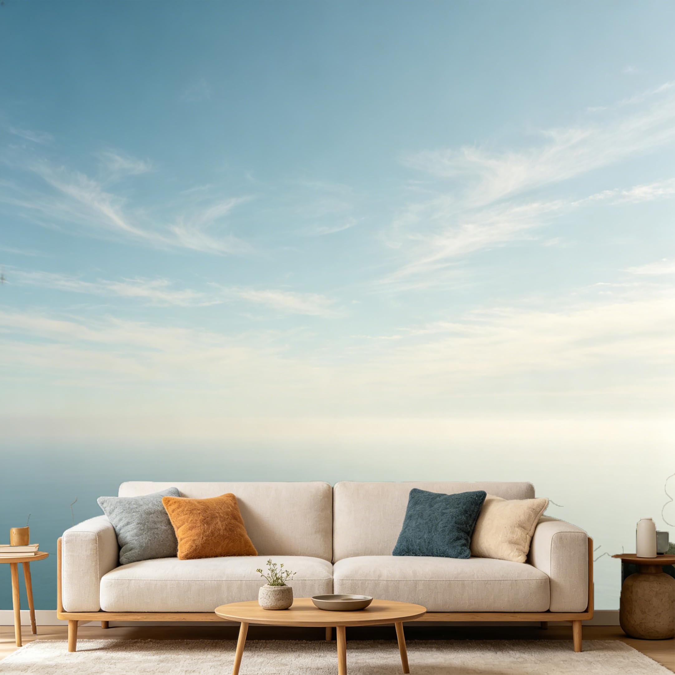 Custom Size Wall Mural Minimalist Ocean Horizon Blue Sky Clouds SelfAdhesive Art Prints wall Fabric (No PVC) Removable Wallpaper Home Bedroom Decor Large Wall Art