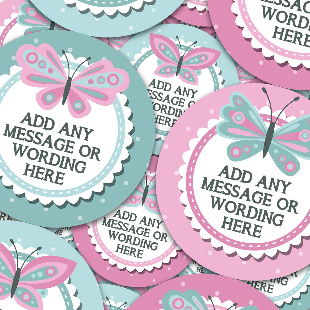140 Personalised Stickers Cute Colourful Butterflies Personalized Text Customised Wording Message Sticker Labels Custom (3.5 cm / 4 Sheets)