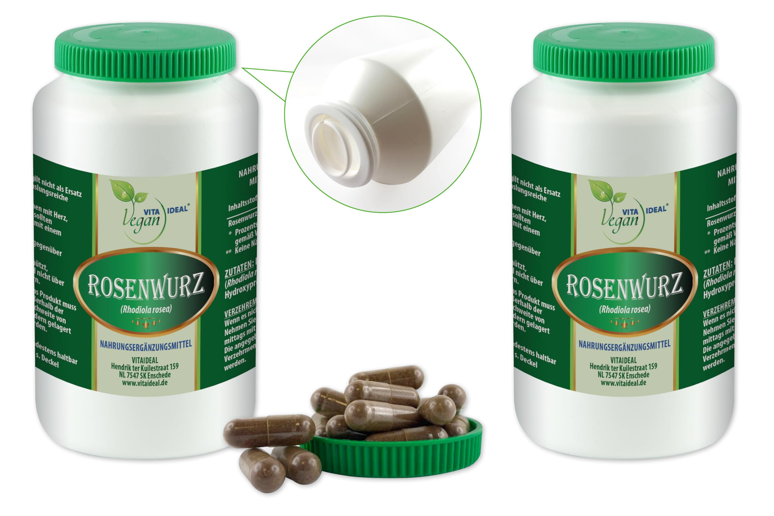 VITA IDEAL Vegan® ROSENWURZ - Wurzel 3x360 KAPSELN - RHODIOLA rosea - Tagesportion 840mg ROSENWURZWURZEL, natürlich, pflanzlich & ohne Zusatzstoffe,