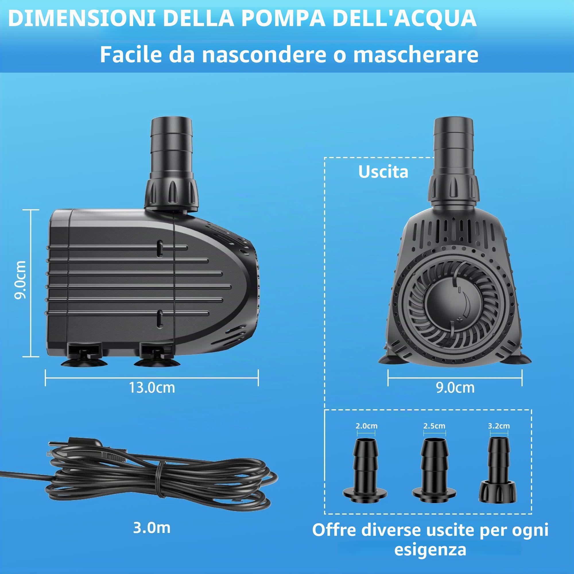 Biling Pompa per laghetto 1520 l/h Ultra silenziosa Pompa per fontana Funzione di protezione contro il surriscaldamento, Pompa dell'acqua Pompa sommergibile con cavo da 3 m per fontane e giochi