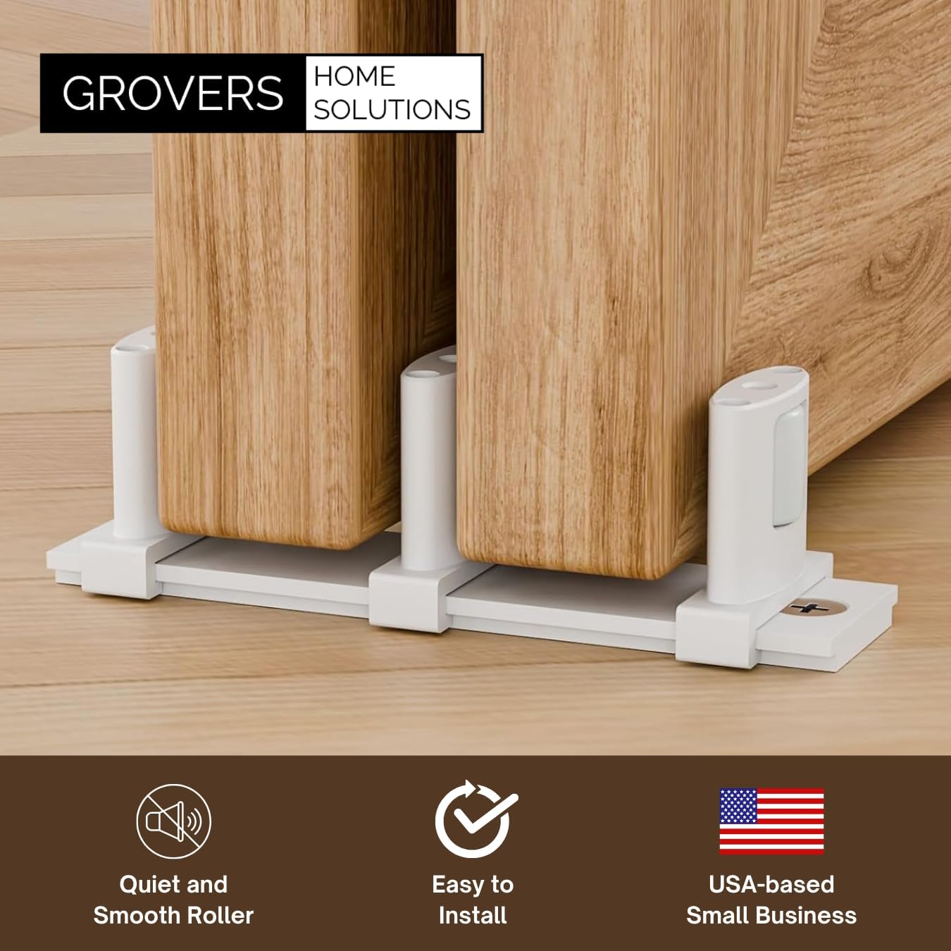 3-Pack Sliding Closet Door Floor Roller Guide - Adjustable Width 3-Roller Design - Easy Install! (White) | Grovers Home Solutions