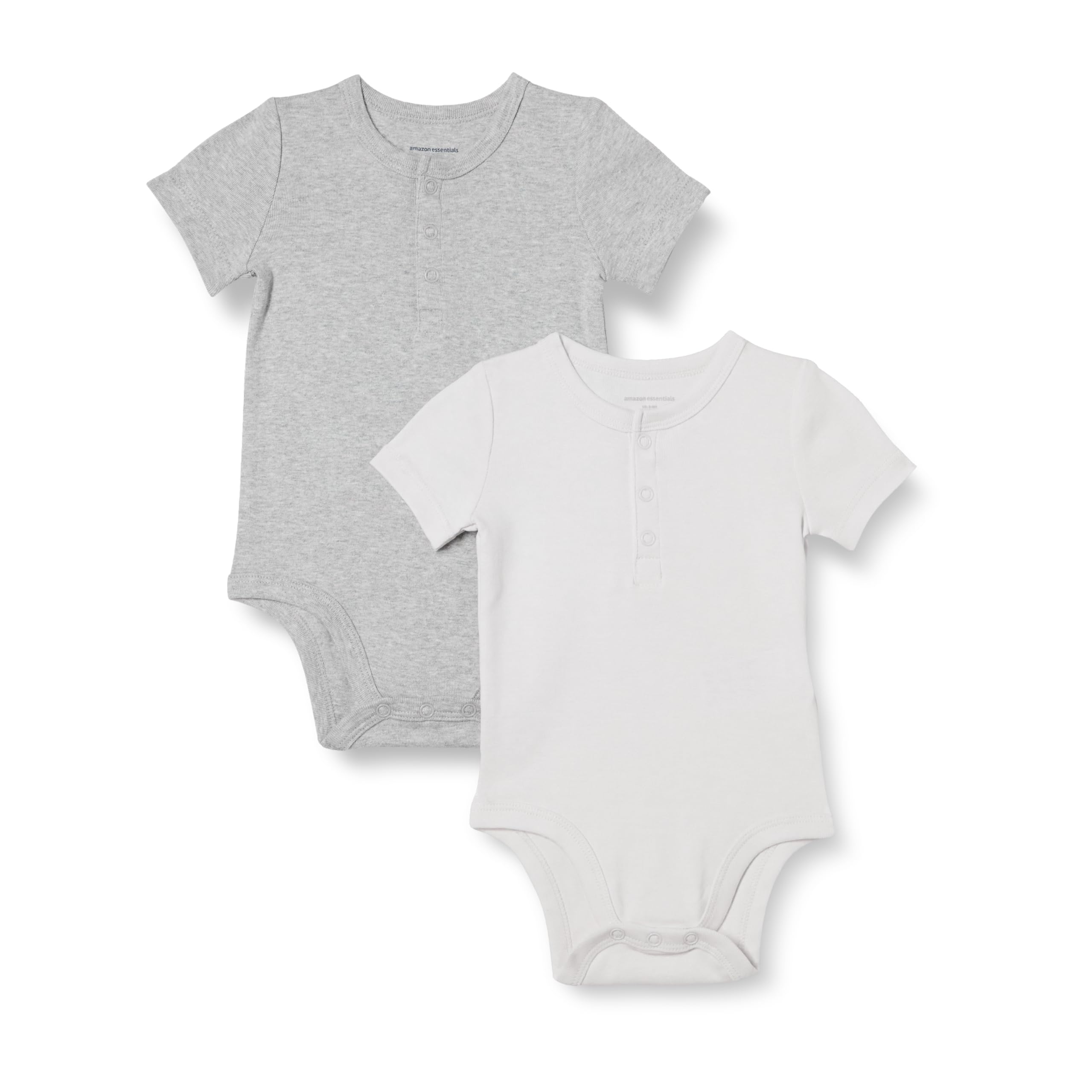 Amazon Essentials Unisex Babies' Henley Bodysuit, Pack of 2, Ivory/Light Grey Heather, 0 Months