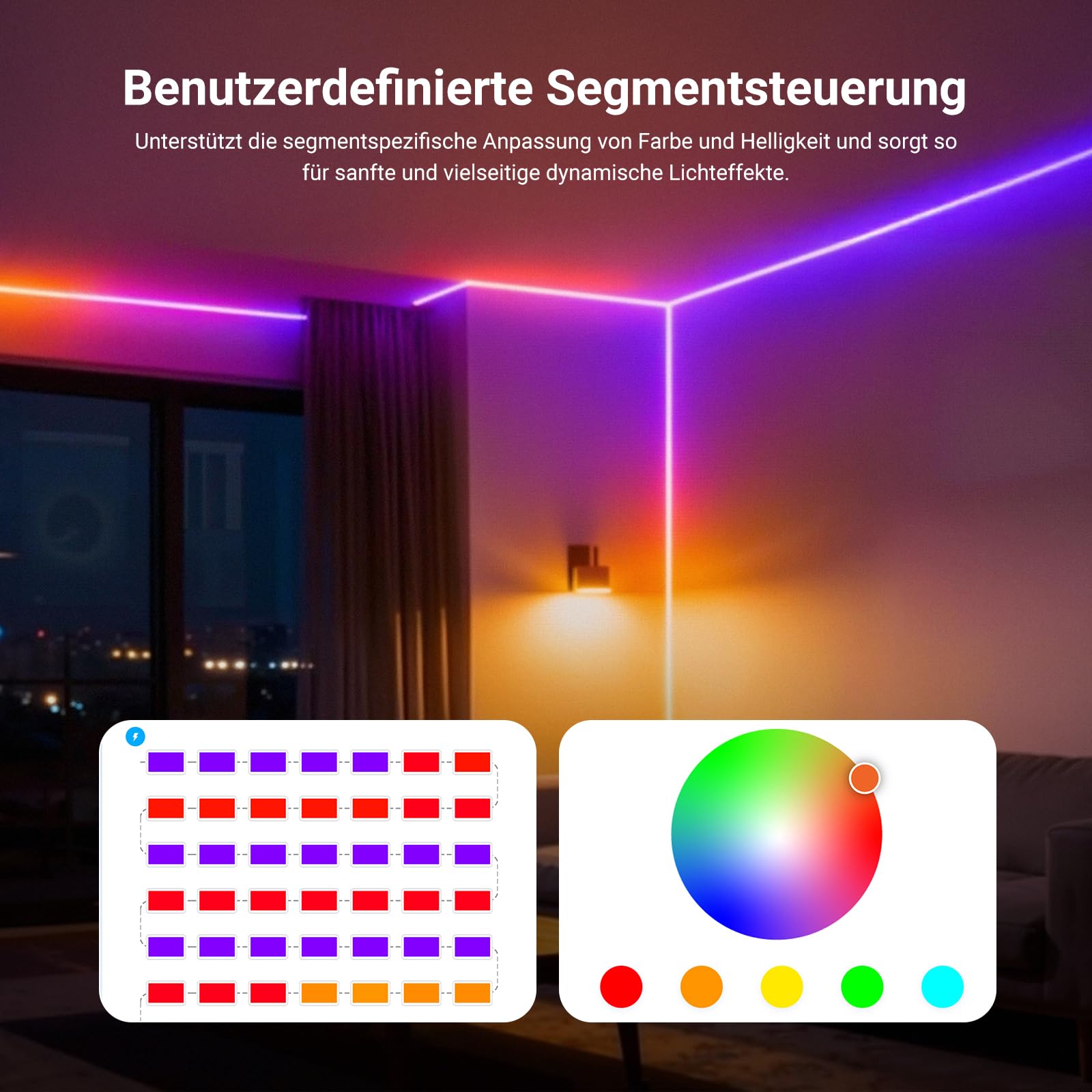 NEEWER 16,4ft/5m LED Streifen, Frontbeleuchtung, smarte KI App Steuerung, RGB IC, kürzbare Neon Lichterkette mit Farbwechsel für die Schlafzimmerwanddekoration, kompatibel mit Google und Alexa, NS01