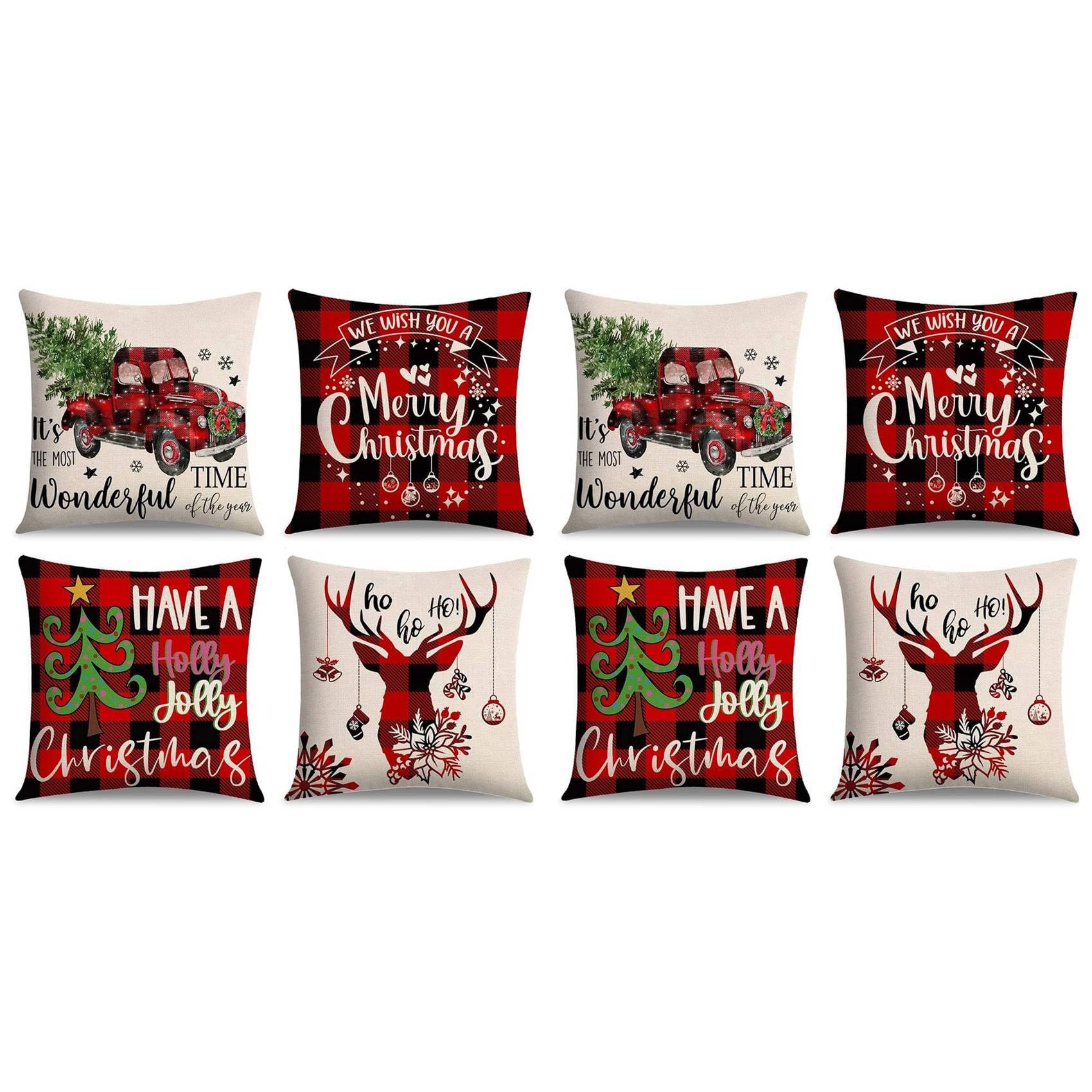 Hndhbfgrt Christmas Pillow Covers 18X18 Set of 8, Christmas Decorative Throw for Couch Sofa Chairs Seating Bench