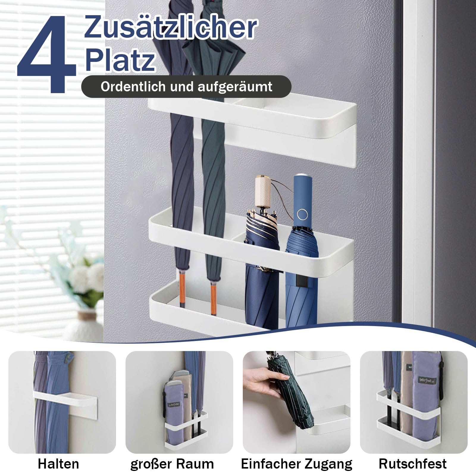 Upriver Magnetischer Regenschirmständer – Wandmontage, Aus Kohlenstoffstahl, Platz Für Bis Zu 4 Schirme, Höhenverstellbar, Für Lange & Kurze Schirme, Ohne Bohren Platzsparender Schirmständer