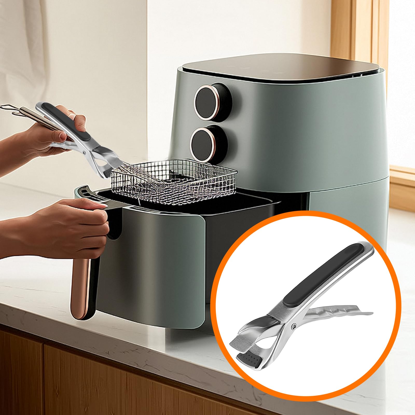 3 cesti griglia per friggitrice ad aria calda: 304 in acciaio inox con 8 piedini in silicone, cesti in acciaio inox, cesti impilabili per airfryer, friggitrice ad aria (quadrato)