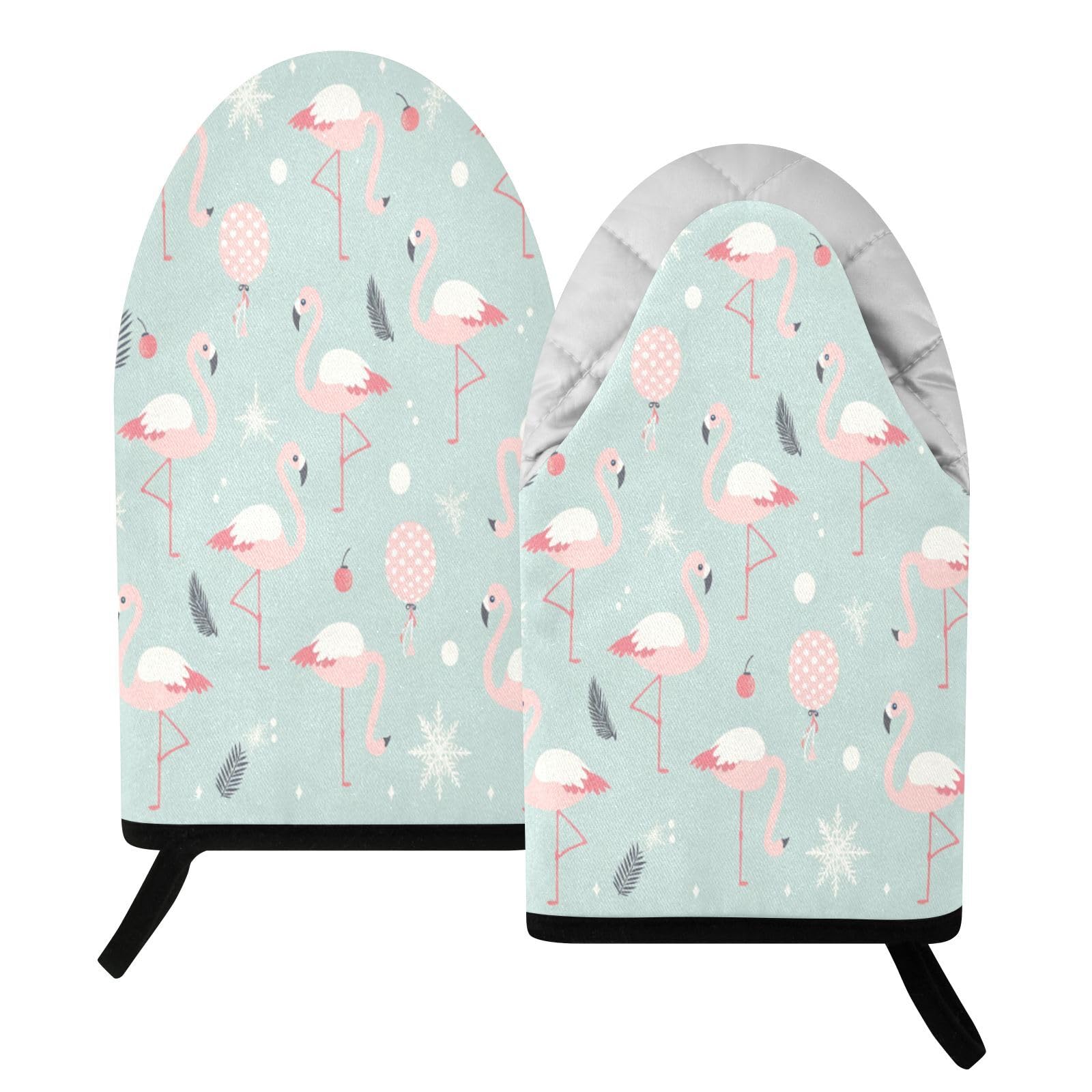 BURSTDDY Flamingo Oven Mitt,Heat Resistant Kitchen Mitts for Cooking