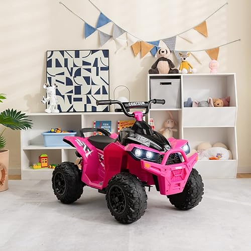 Miniatura 2 de Costzon ATV para niños, vehículo eléctrico con batería de 12 V con velocidad altabaja, neumáticos escalonados, faros, bocina, música, hacia adelante