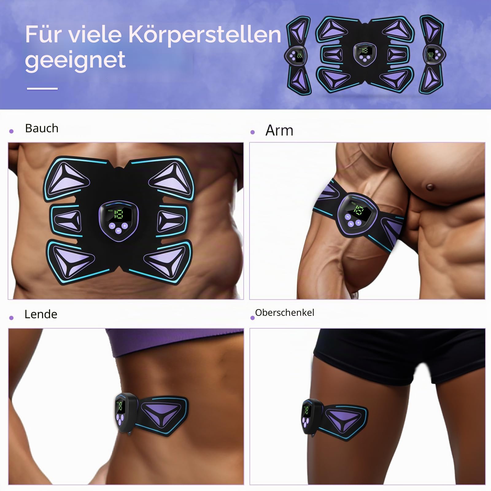 EMS Muskelstimulator Bauchmuskeltrainer Trainingsgerät, 8 Modi & 15 Intensitäten, Elektrischer Muskelstimulator, USB aufladbares Fitness-Training für Bauch/Arm/Bein, 10 Ersatz-Gel-Pads (Flamme)