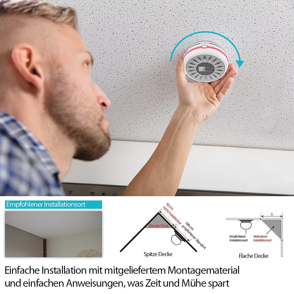 VisorTech app per allarme antincendio: Set da 2 Rilevatore di fumo e CO 2in1 con Wi-Fi, Batteria di 10 anni, Sensore di 10 anni (rilevatore monossido carbonio, rilevatori fumo per la casa, radio)