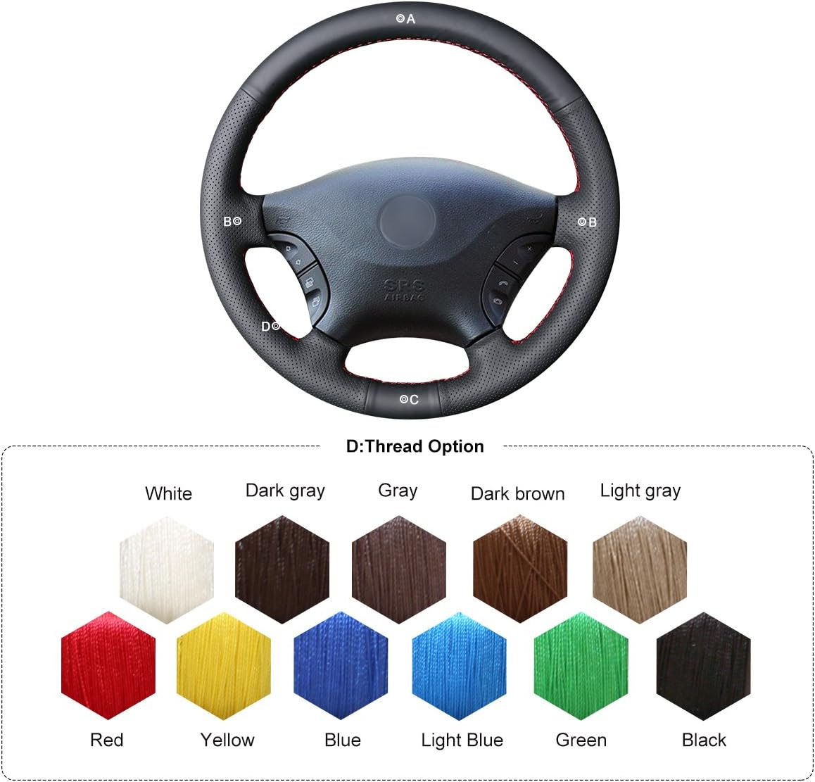 MEWANT Customized Hand Stitch Black Artificial Leather Car Steering Wheel Cover for Mercedes Benz W639 Viano 2006-2011 / Vito 2010-2015 / for Volkswagen VW Crafter 2006-2016