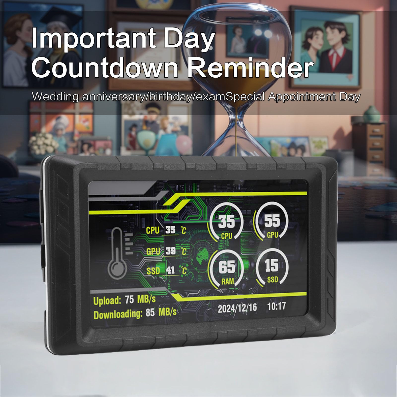Schermo Secondario da 5 Pollici, Display Monitor Computer, 854 X 480 Orizzontale Verticale, USB C, Temperatura CPU/GPU, FPS, Temi Personalizzati, per Programmatore Streamer (BLACK)