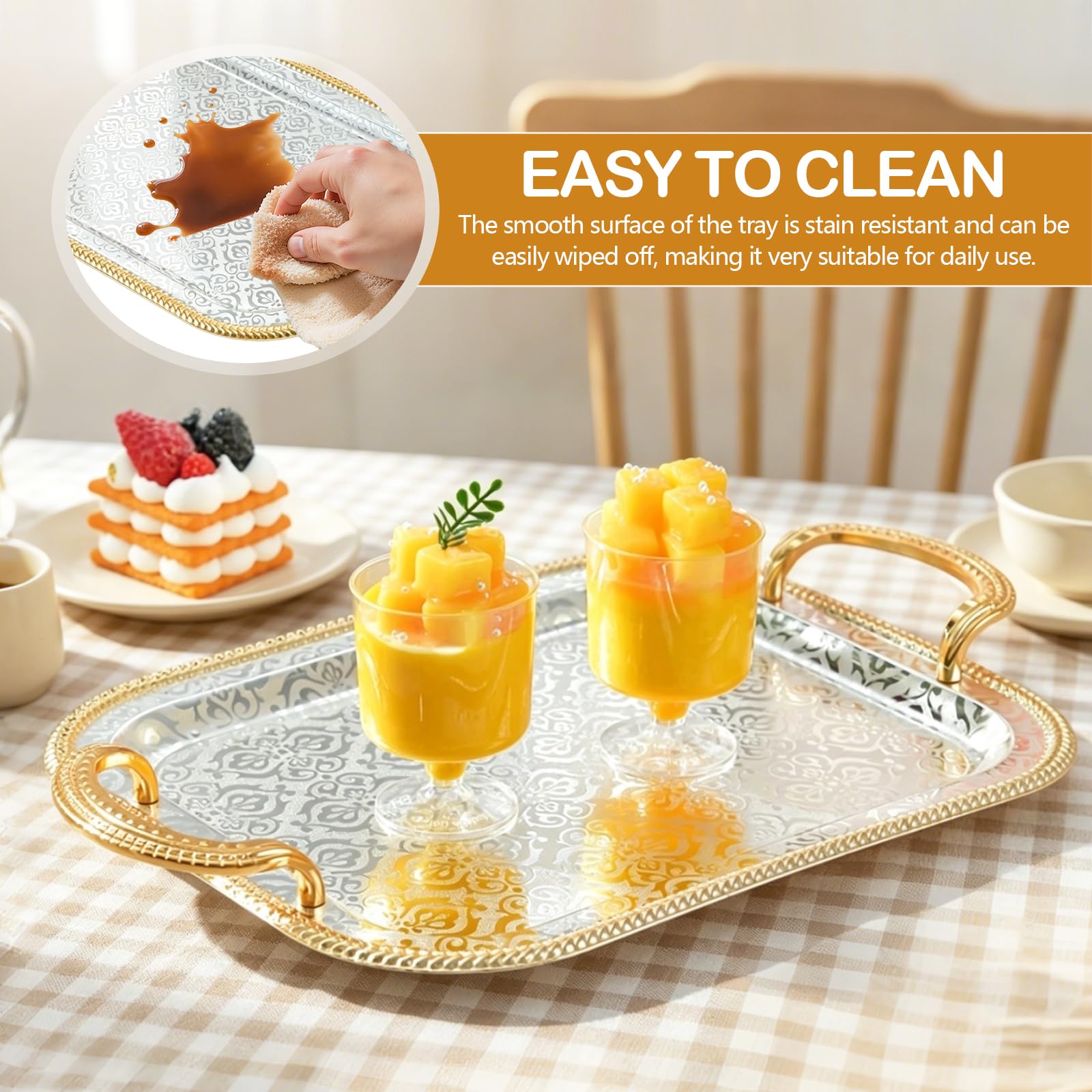 Bandeja Rectangular de Acero Inoxidable, 3 Piezas Bandeja para Servir Alimentos Fuente De Servir con Asas Plato De Comida para Fiesta Camping Barbacoa Compromiso Servicio Decorativo