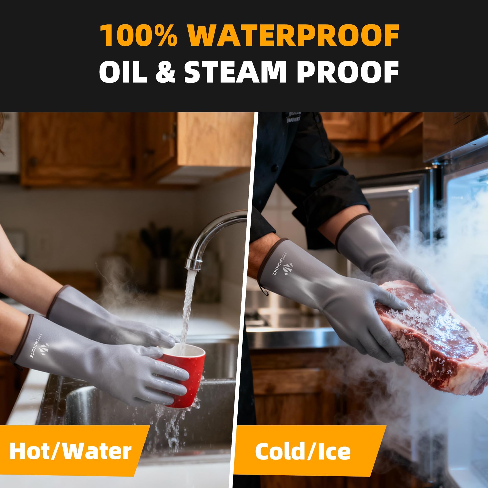 Pitmaster - Guantes de silicona líquida para barbacoa, resistentes al calor, 250.0 °C, impermeables, para ahumar y hornear, 13 pulgadas de largo para mujeres y manos medianas (gris)