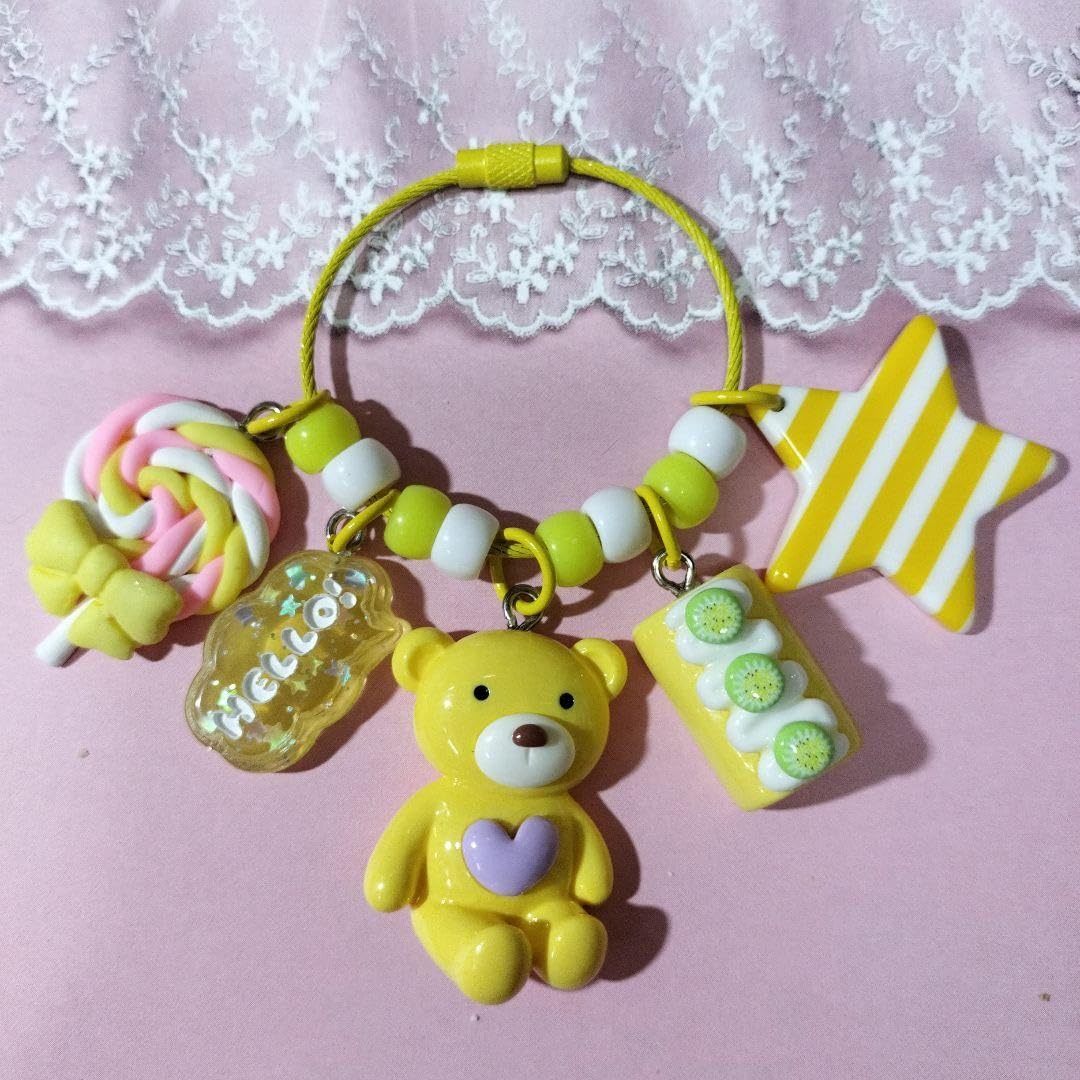 Amazon.co.jp: じゃらじゃらキーホルダー くま イエロー 推し色