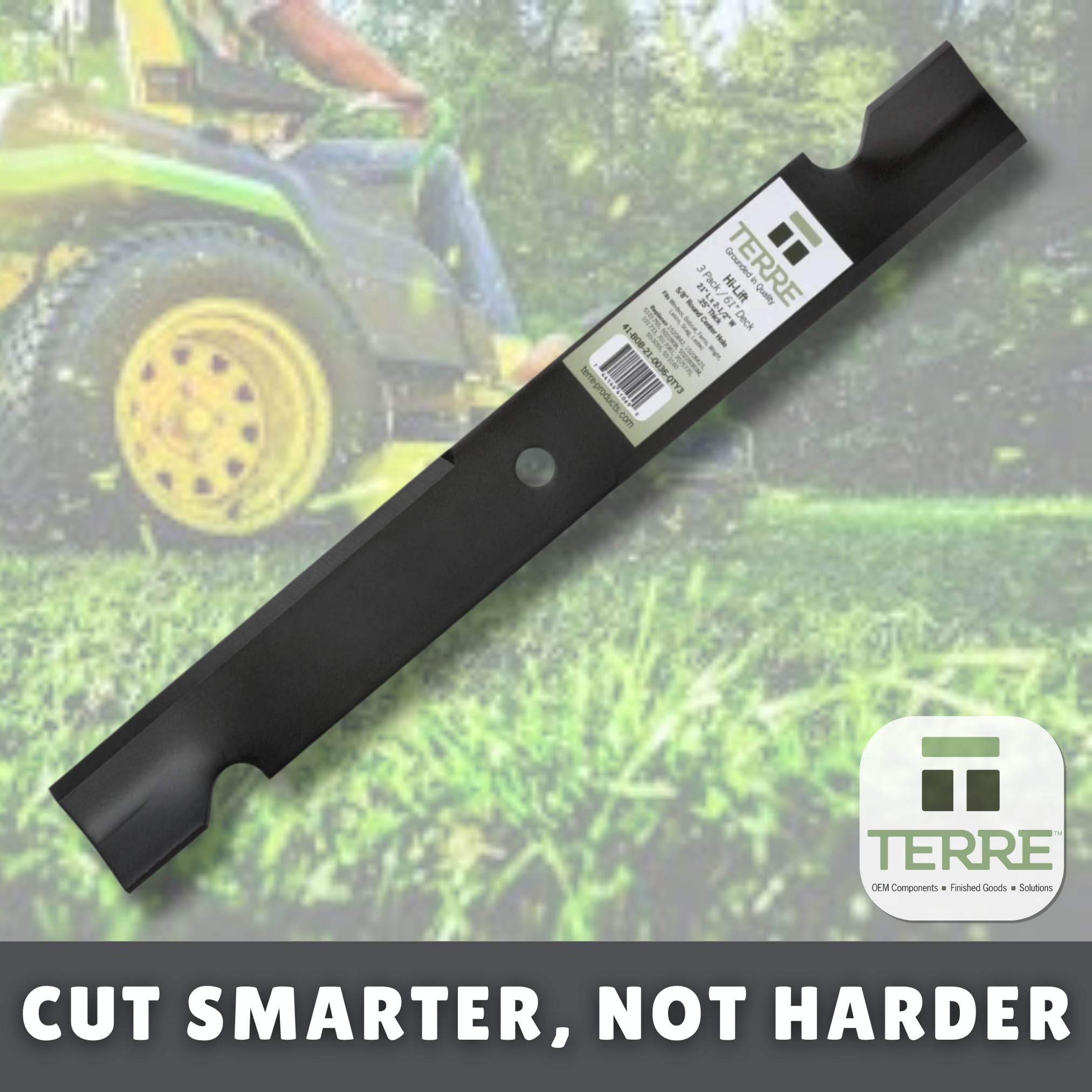 Terre Products - Paquete de 3 Cuchillas para cortacésped de Alta elevación, Cubierta de 61 Pulgadas, Repuesto para Ferris 1520842, 1520842S, 5020842, 5101755S, Bobcat 112111-03, Scag 48111, 481708,