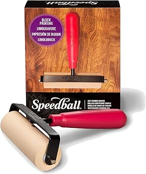 Speedball 4126 Deluxe Soft Rubber Brayer - 40/42 Durometer Roller with Heavy Duty Steel Frame - 4 Inches