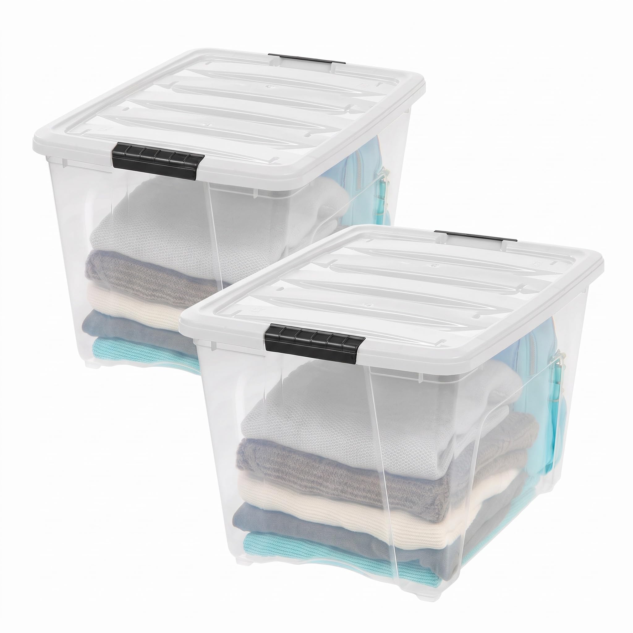 IRIS USA 54 Qt Storage Bins with Lids, 12 Pack, Dividers, Clear/White