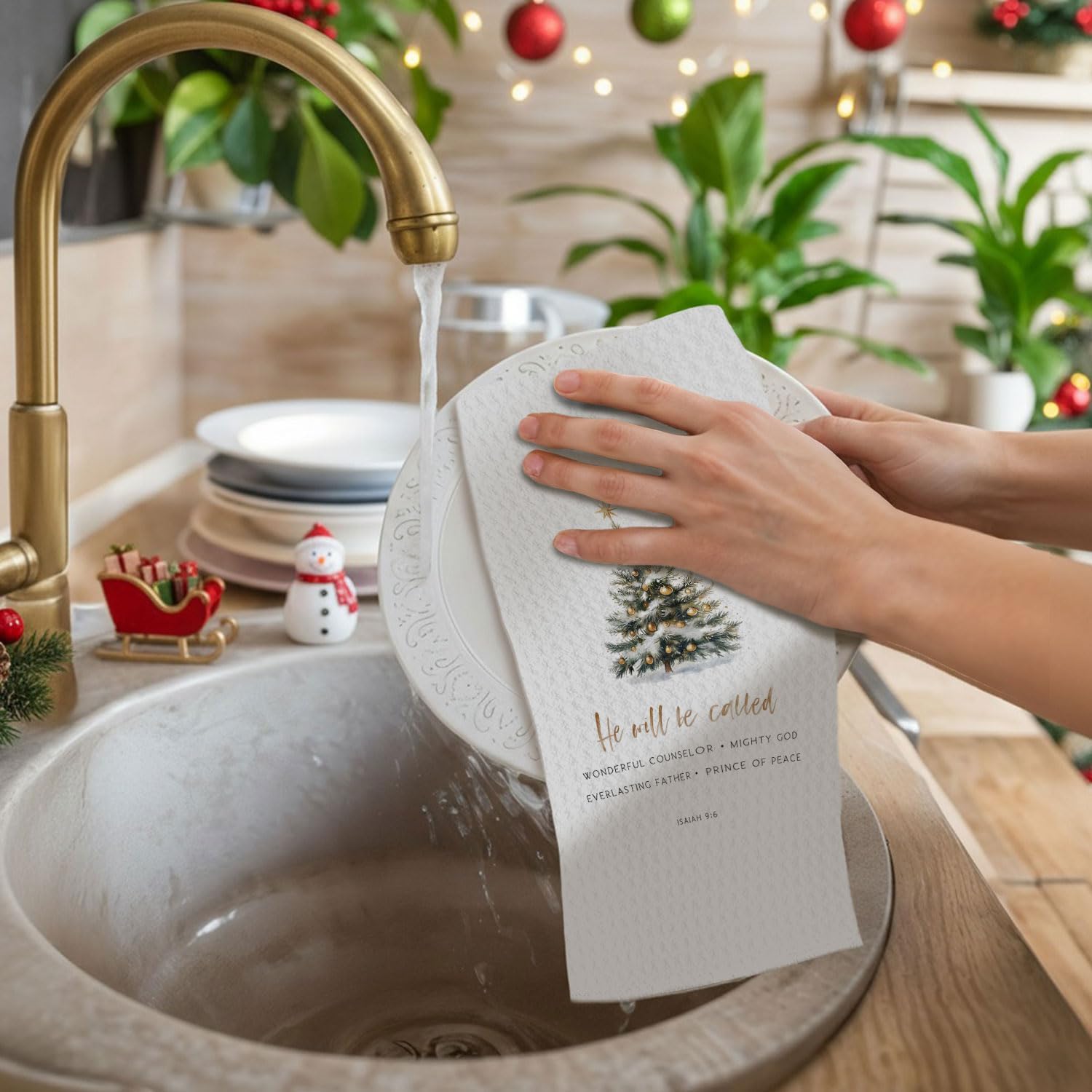 Christian Christmas Tree Kitchen Towels, Isaiah 9:6 Bible Verse Dish Towels Drying Cloth for Kitchen, Glitter Xmas Tree Religious Decorative Hand Towel for Bathroom, 16x24 Inch - Image 2