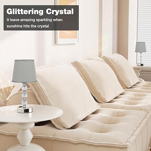 Miniatura 5 de Acaxin Juego de 2 lámparas para dormitorio, mesita de noche, lámparas de mesa de cristal con puertos USB C+A y salida de CA para carga, lámpara de