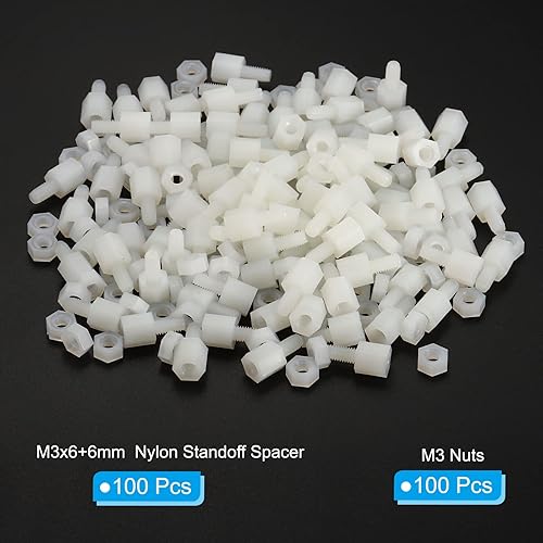 Miniatura 3 de PATIKIL M3x6+0.236 in macho hembra separador, 100 tornillos de nailon con 100 tuercas para PCB, placa base, carcasa de computadora, placa de