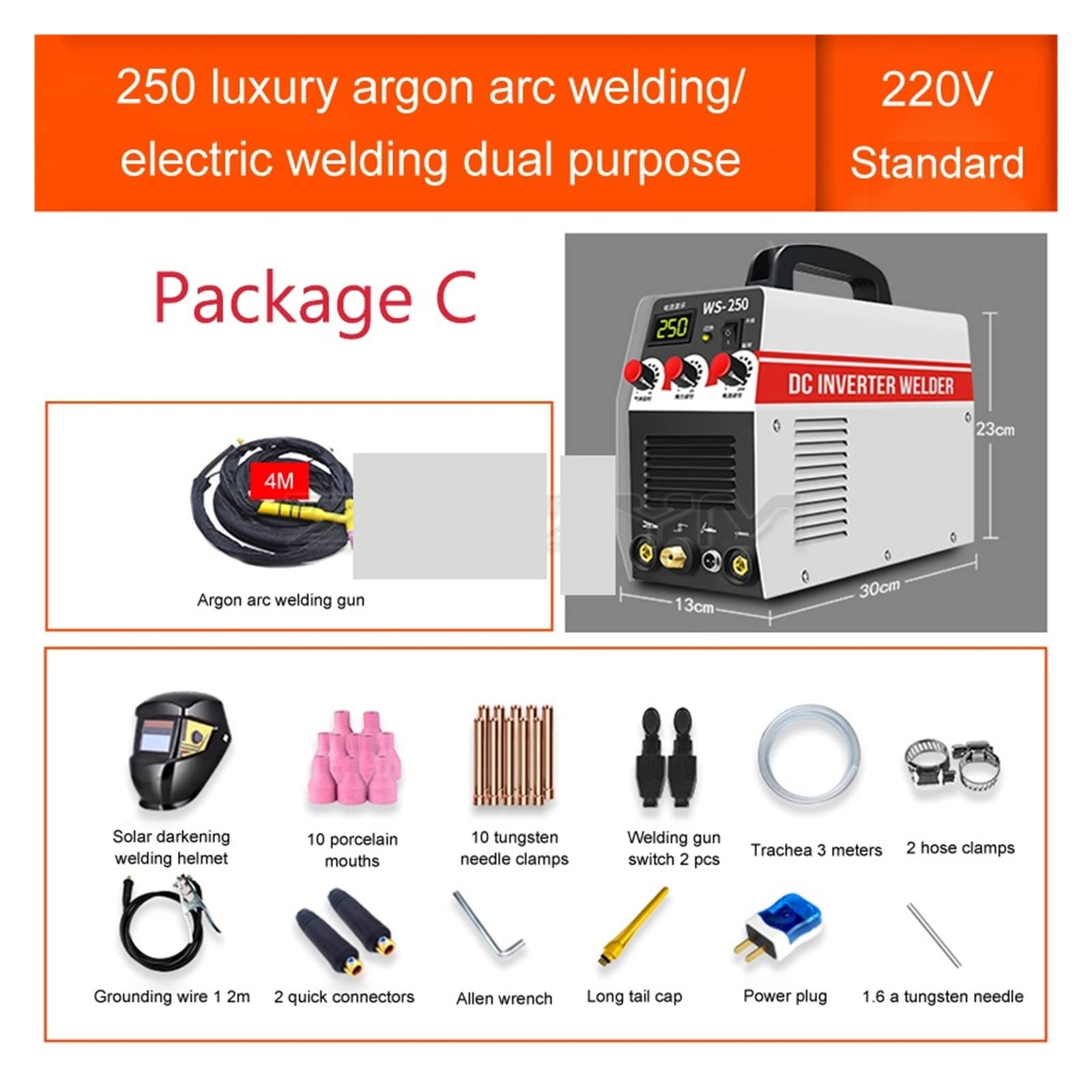 WS-250 spawarka elektryczna TIG/spawarka łukowa dwufunkcyjna spawarka łukowa domowa spawarka łukowa 15-250A(Package C 7000w)