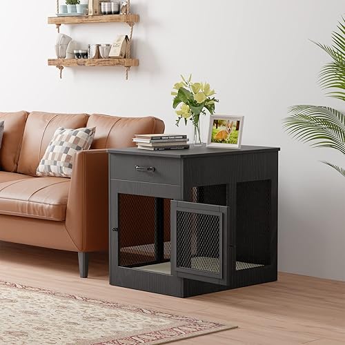 Miniatura 2 de Muebles de jaula para perros con cojín perrera de madera con cajón de almacenamiento mesa auxiliar de jaula para mascotas para perros pequeños y