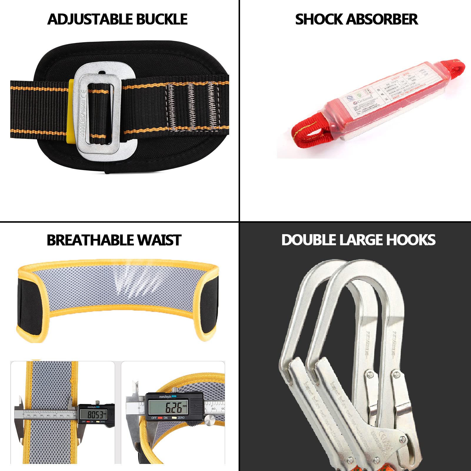 SwaYve Arnés de Seguridad para Trabajos en Altura, Cinturón de Seguridad para Trabajos Aéreos de Cuerpo Completo con Gancho, Kit de Detención de Caídas con Arnés de Seguridad