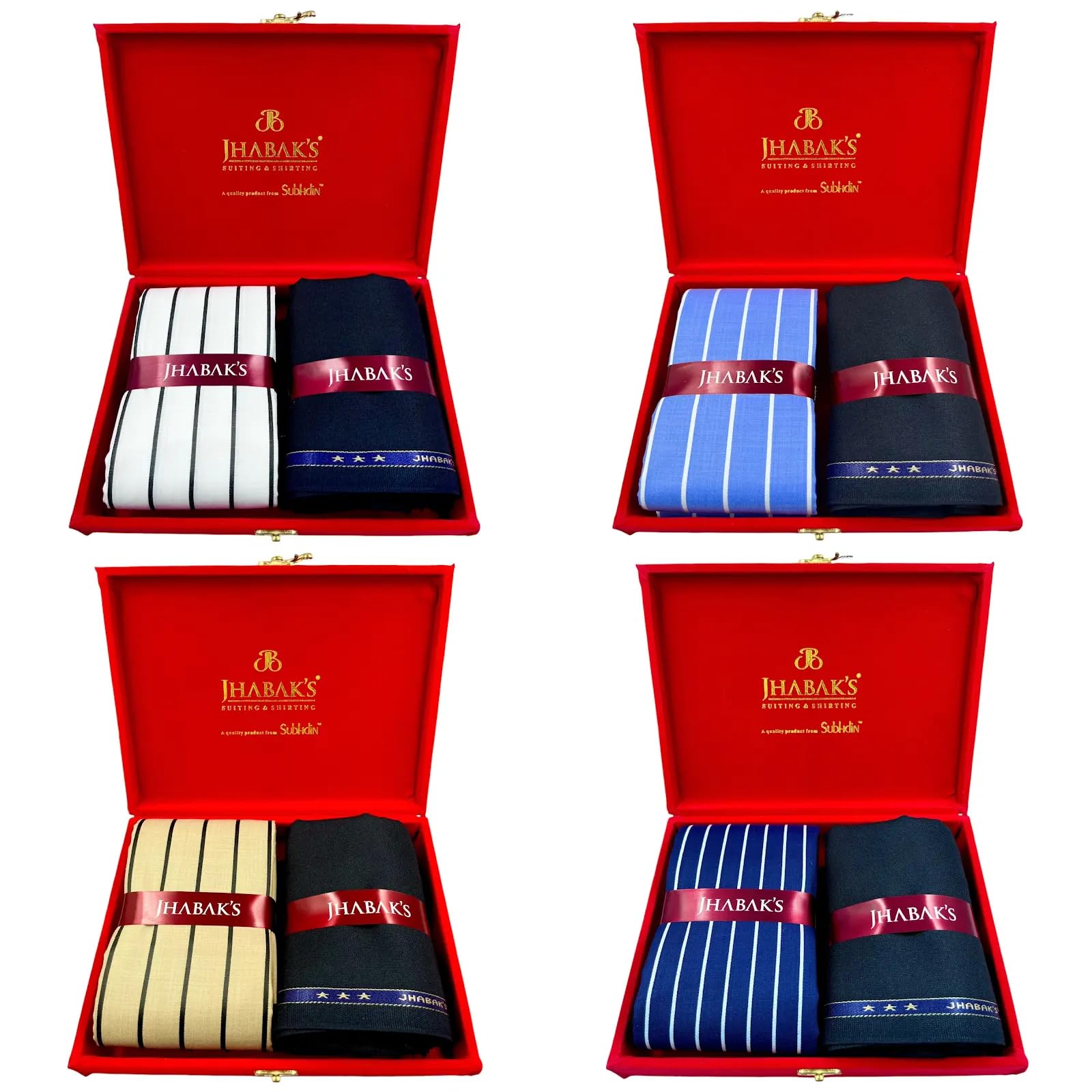 Unstitched Premium Cotton Blend Strip Shirt & Trouser Fabric - 2.35 m Shirt Cloth - 1.30 m Pant Piece (Pack of 4)