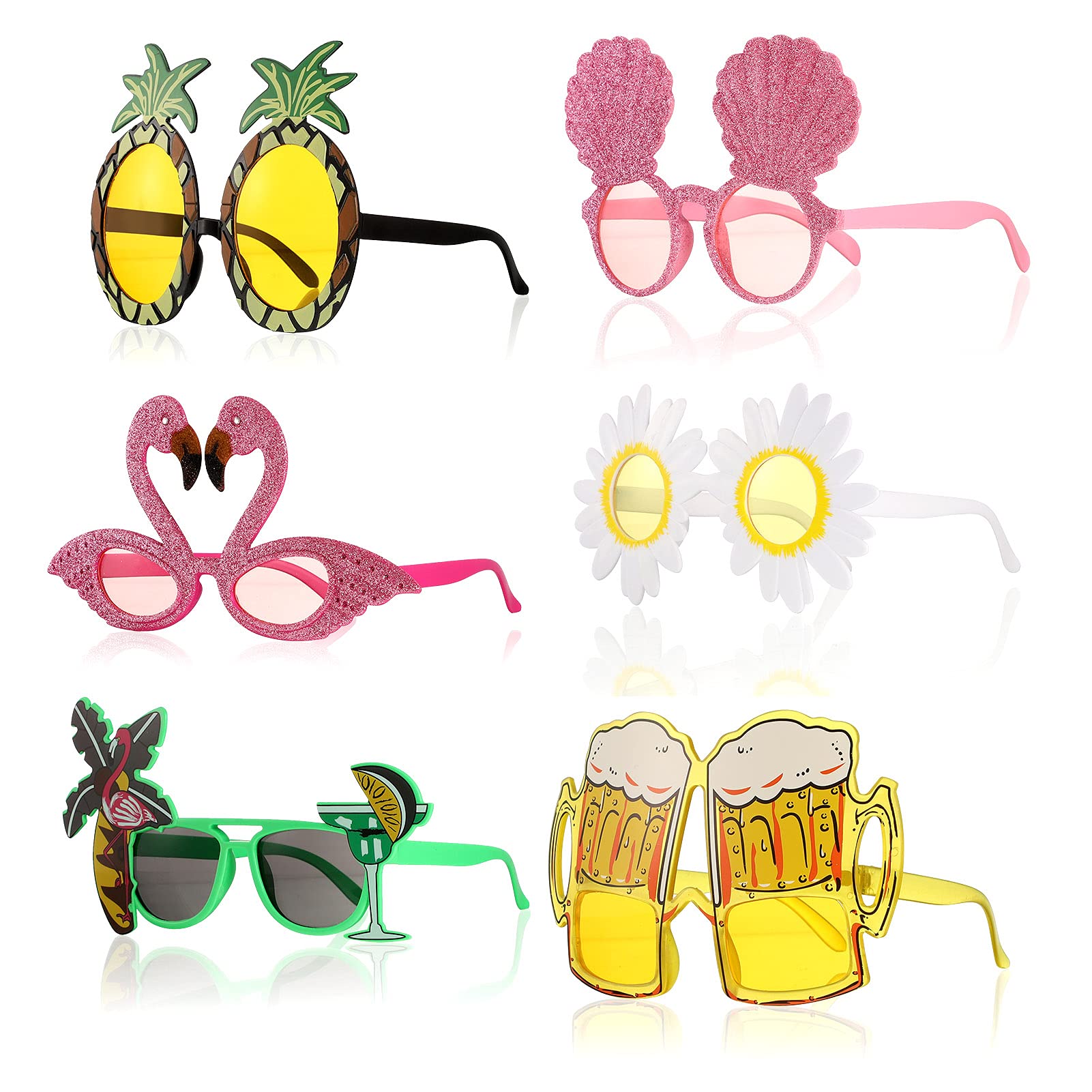 ALTcompluser6 Pairs Novelty Hawaiian Sunglasses with Different Shapes,Beach Tropical Party Glasses Funny Photo Prop Supplies for Children Adults