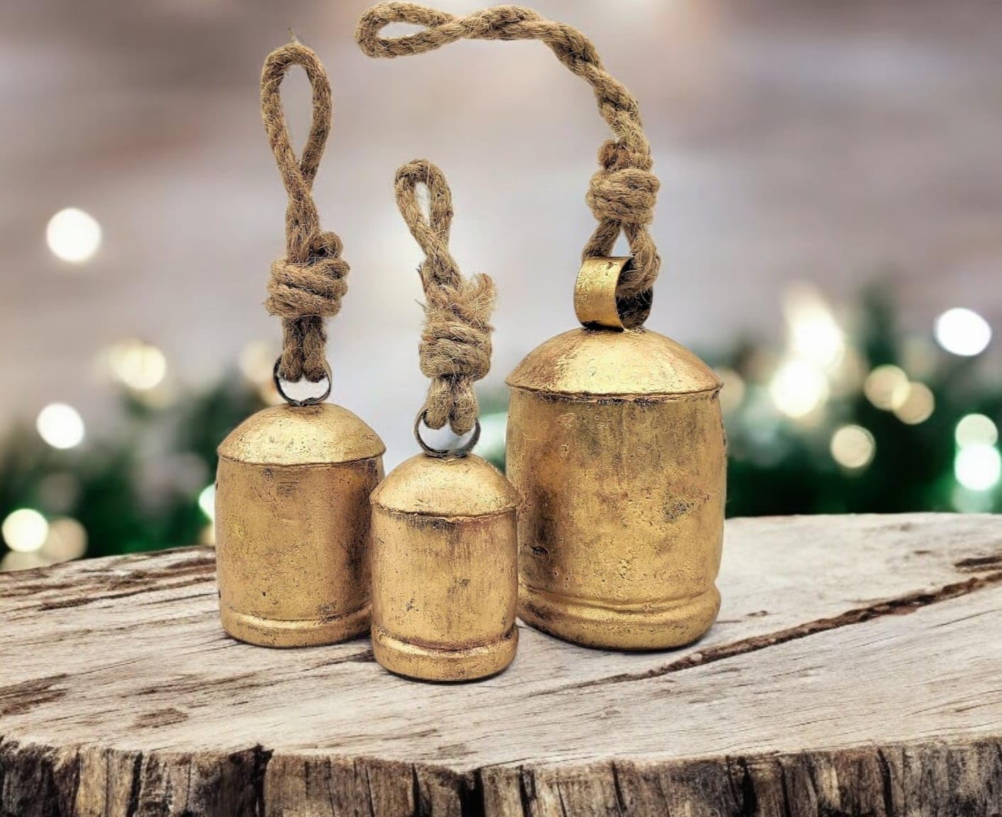 Set of 3 Giant Rustic Harmony Bells – Handmade Vintage Metal Hanging Bells for Home Decor, Christmas & Festive Decoration – Large Antique-Style Decorative Chimes
