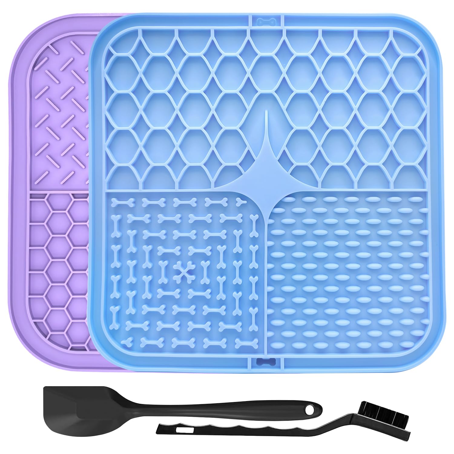 YSYONBOE Licky Mats for Dogs and Cats, Lick Mats with Suction Cups for Dog Anxiety Relief, Pet Feeding & Licking Mats, Pet Slow Feeder Food Mat for Bathing, Training - 2PCS (Blue&Purple, 20CM)