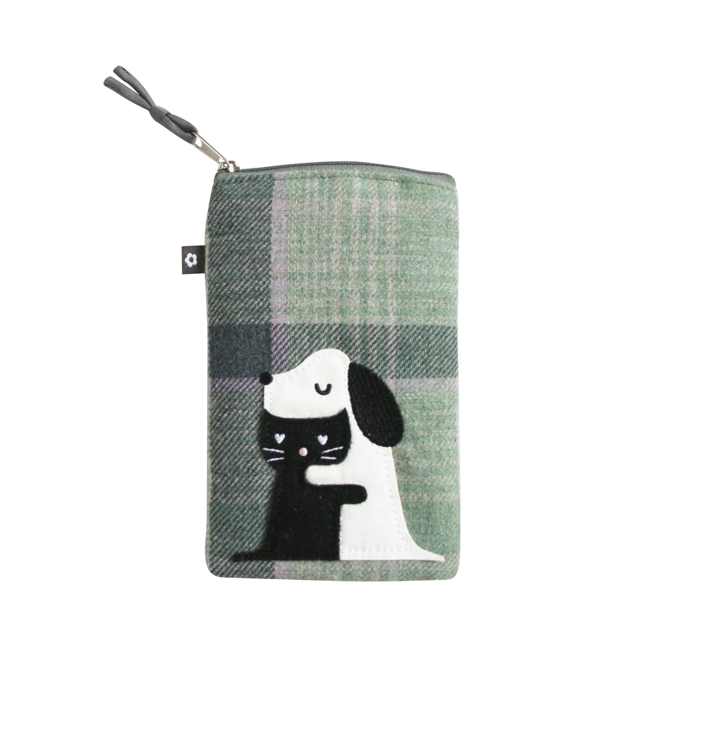 Earth Squared - Fair Trade - Tweed Applique Cute Eyeglass Case Tartan Glasses Pouch Zipped on Top (Gosford Dog and Cat)
