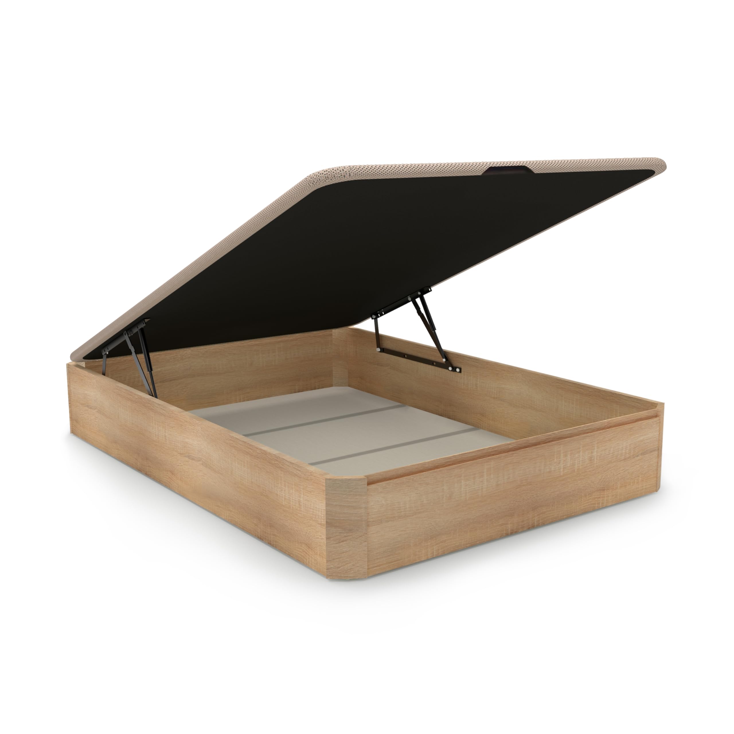 duehome | Luxury, Canapé Abatible con Almacenaje, Base Tapizada, Acabado en Roble, Medidas: 135 cm (Ancho) x 190 cm (Largo) x 31 cm (Alto)