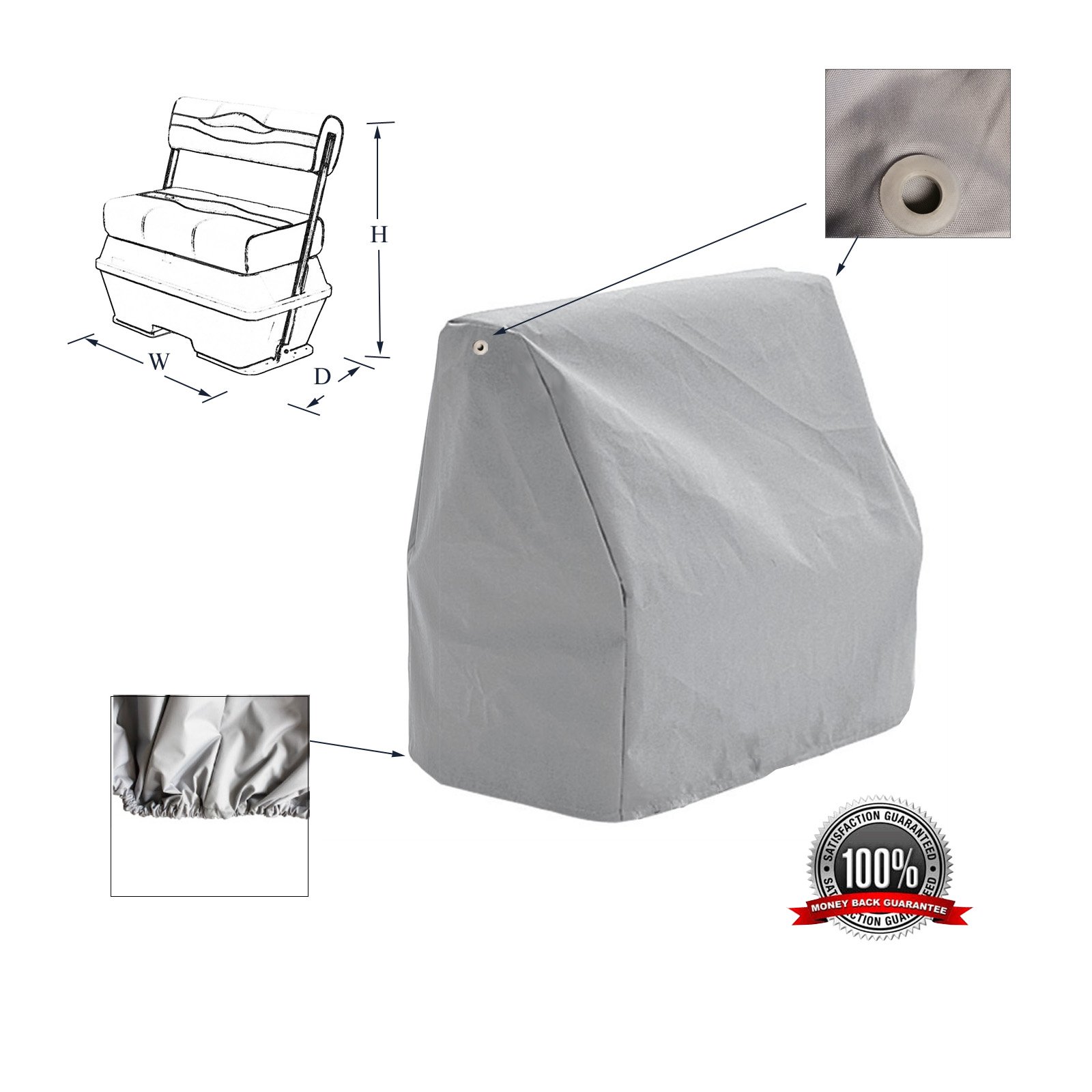 SavvyCraft Waterproof Boat Flip Flop Seat Cover 22" D x33 W x32 H Grey