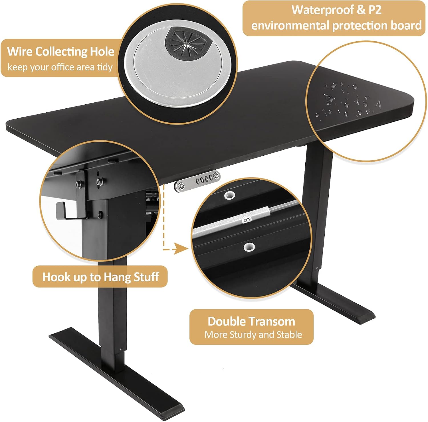 Standing Desk Adjustable Height with Four Preset Heights, 48''X 24'' Stand Up Desk with Current Protection Function for Home Office, 27''-45'' Lift Range Sit Stand Desk, Matte Black