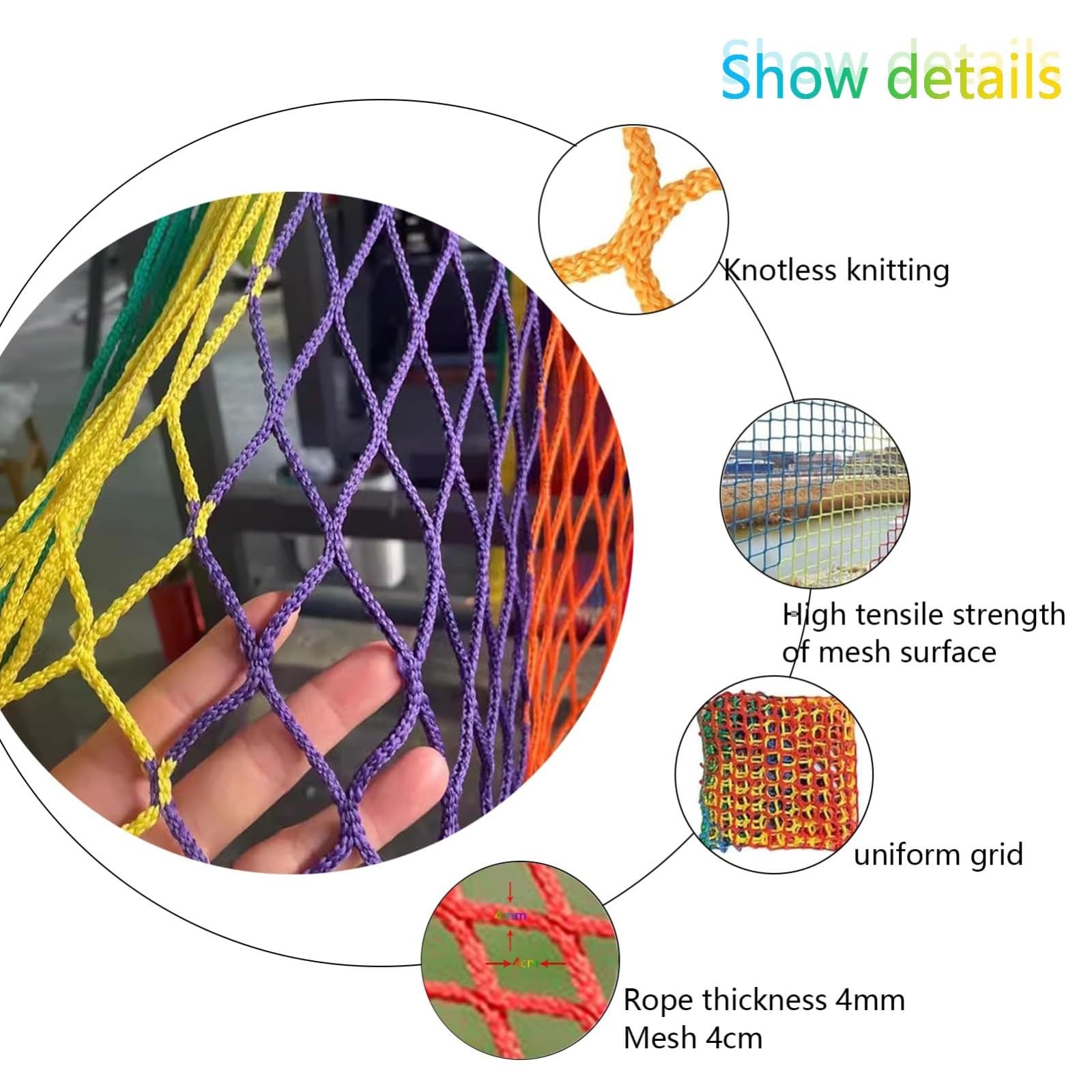 Red de seguridad sin nudos, colorida red de protección para parques infantiles, malla de seguridad para escaladas y caídas para parques infantiles, 1,2 x 5 m, esencial para seguridad infantil