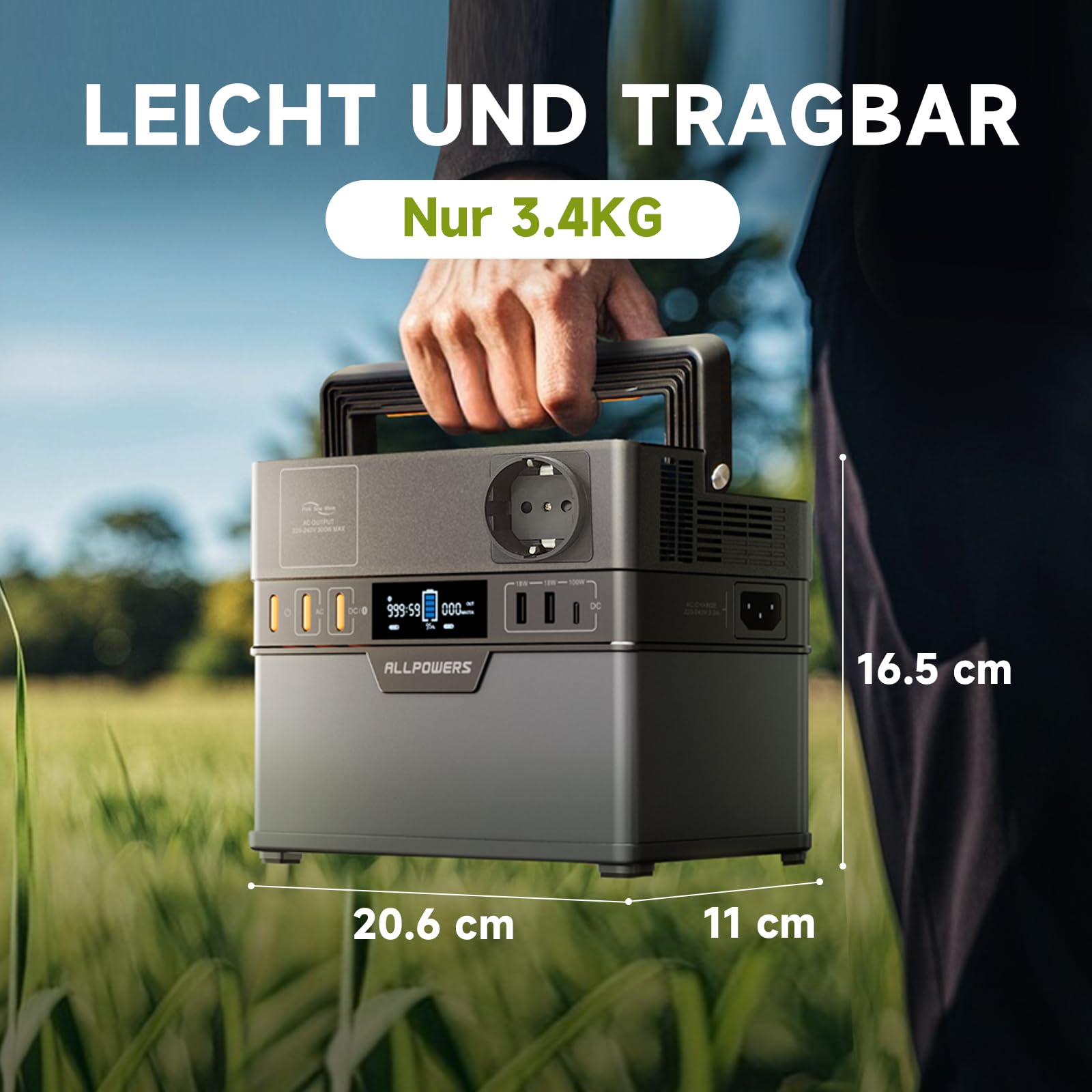 ALLPOWERS S300 Plus Tragbare Powerstation, 288Wh Solargenerator, Akku Stromgenerator Mobile Stromspeicher mit 300W AC/100W USB-C Ausgang, Batterie Backup, Outdoor Generator für Camping, Reise