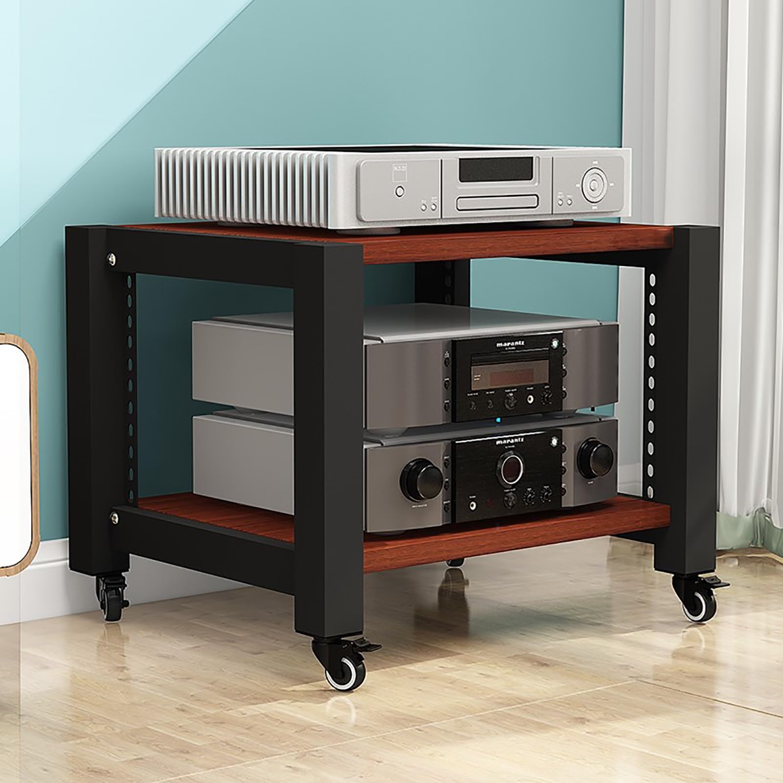Generico Supporto per Giradischi da Gioco, Supporto Stereo, Supporto Audio, espositore per CD e Dvd, Supporto multimediale AV, scaffale angolare con Ripiani in Legno per proiettore, Lettore Dvd PS5,