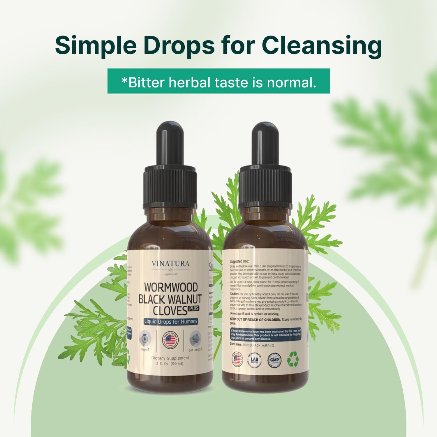 VINATURA Wormwood Black Walnut Cloves Liquid - Cleanse, Detox for Humans with Papaya Leaf and Pumpkin Seed, Intestinal Guard Formula Supplement - 2 fl oz - Image 8