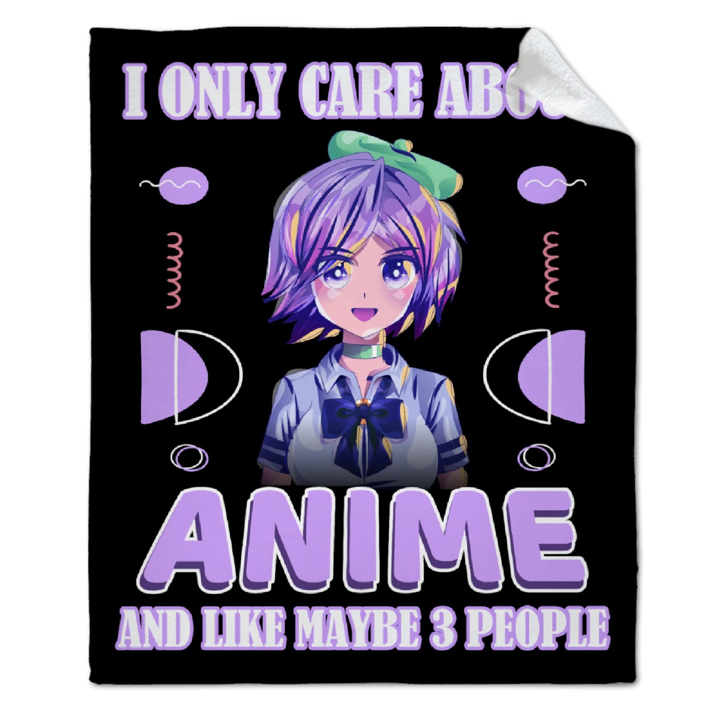 ARTBLANKET I Only Care About Anime and Like Maybe 3 People Throw Blanket Fannel Fleece Super Soft Funny Blanket Travel Throw Blanket for Bed Couch Sofa 60x50 in for Teen Car