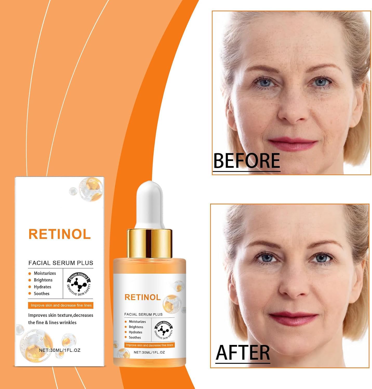 Retinolowe serum do twarzy, retinolowe przeciwstarzeniowe serum do twarzy, retinolowe serum do twarzy, retinolowe serum do twarzy, ujędrniające, nawilżające, rozjaśniające i wygładzające (6 szt.)