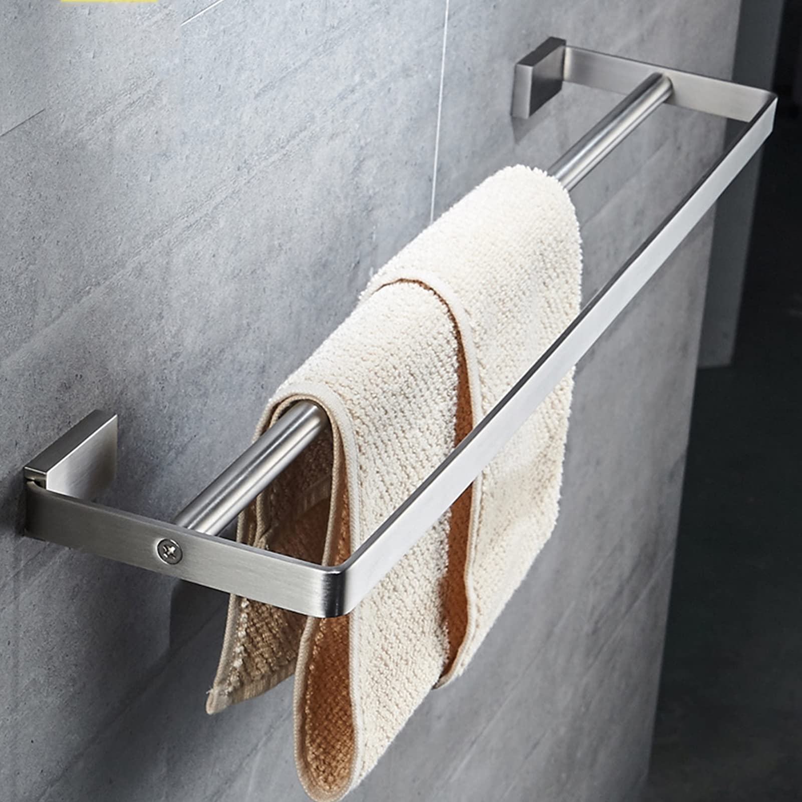 LMYSXAOZ Wall Mounted Bathroom Double Towel Rod, Square Rack, Thicken Widen the Base, SUS 304 Stainless Steel Kitchen Dish Cloths Hanger, Brushed Silver Finish, 40cm-80cm (Size : 50cm)