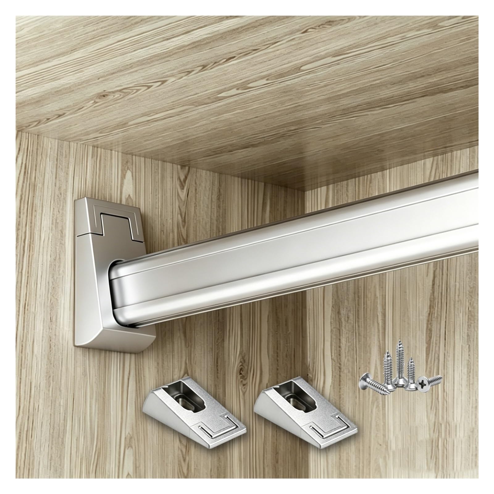 No Rust Closet Clothes Rod Heavy Duty, Detachable Aluminum Wardrobe Poles for Bedroom/Balcony/Boutique, with End Supports & Screws(Silver,Closet Width 62"/157.5cm)