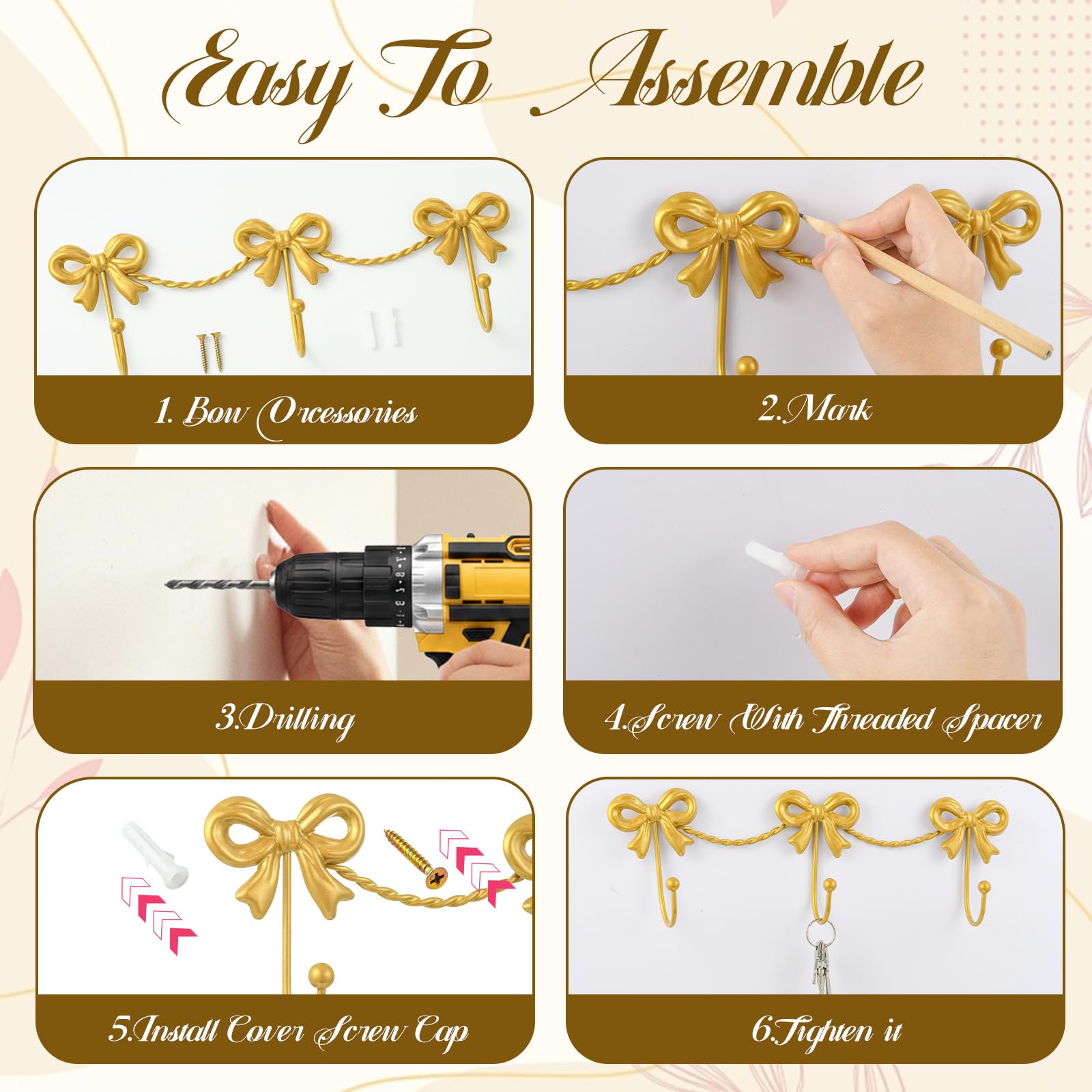 Ganci da parete decorativi dorati per appendere oggetti