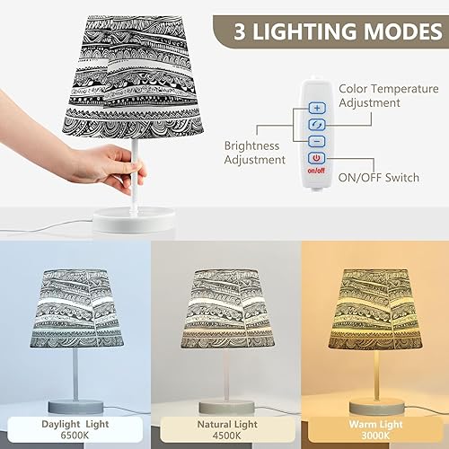 Miniatura 3 de Bedside Table Lamp for Bedroom LED 3 Colors Lamp USB Interface Cable Night Table Lamp Baby Night Light for Living Room and Desk M White Black Lines